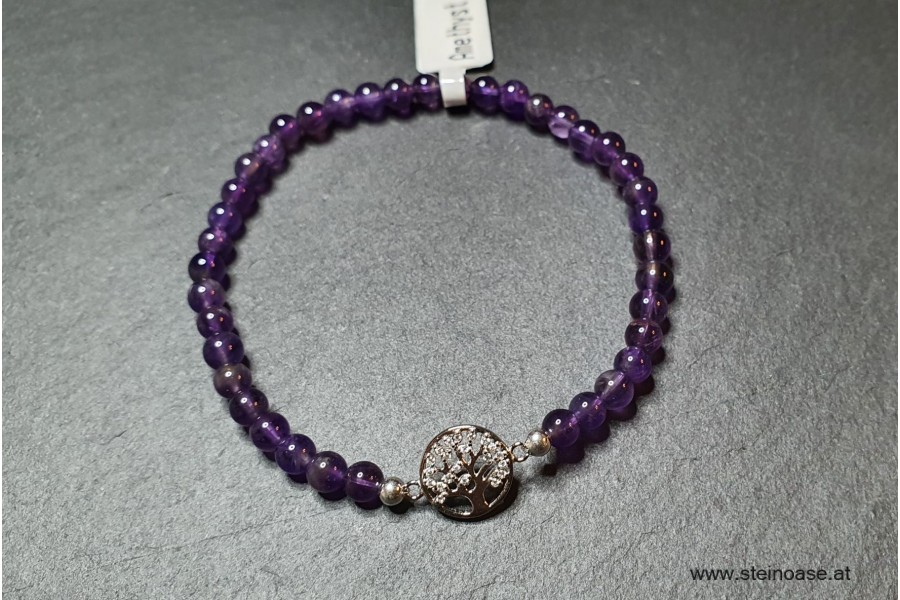 Armband Amethyst + Baum 4mm Gr.S